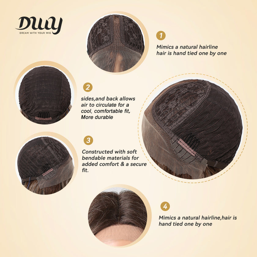 [CLEARANCE SALE] Averyl H-DWY Lace Front Middle Part Long Wavy Rooted Balayage Blonde Glueless Synthetic Wig for Women 28 Inches