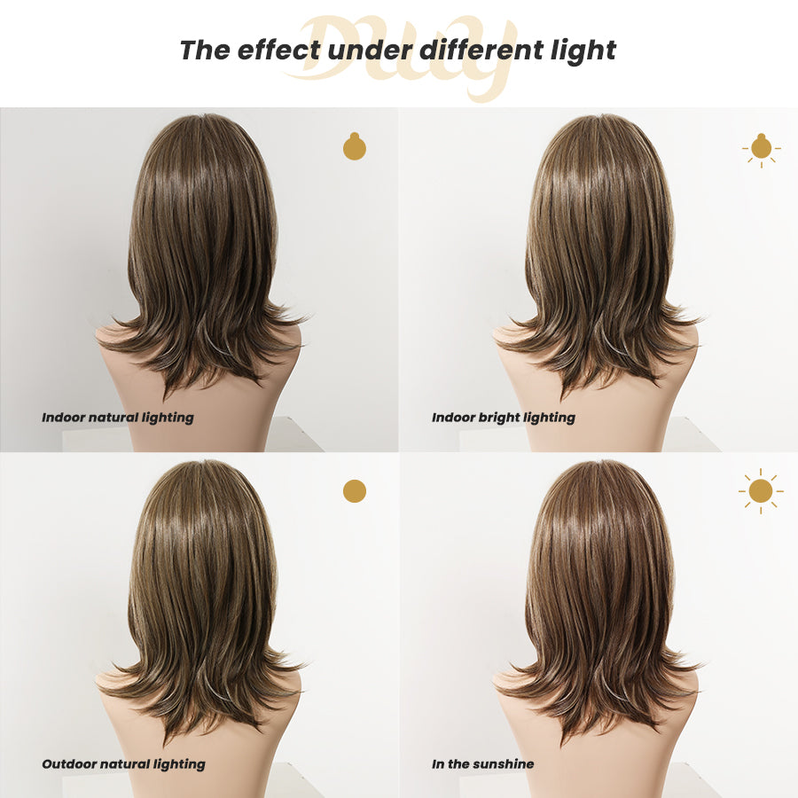 Freya-DWY NEW Step Go Lace Free Part Mid-Length Layered Brown Highlighted Glueless Mixed Japanese Fiber Wig