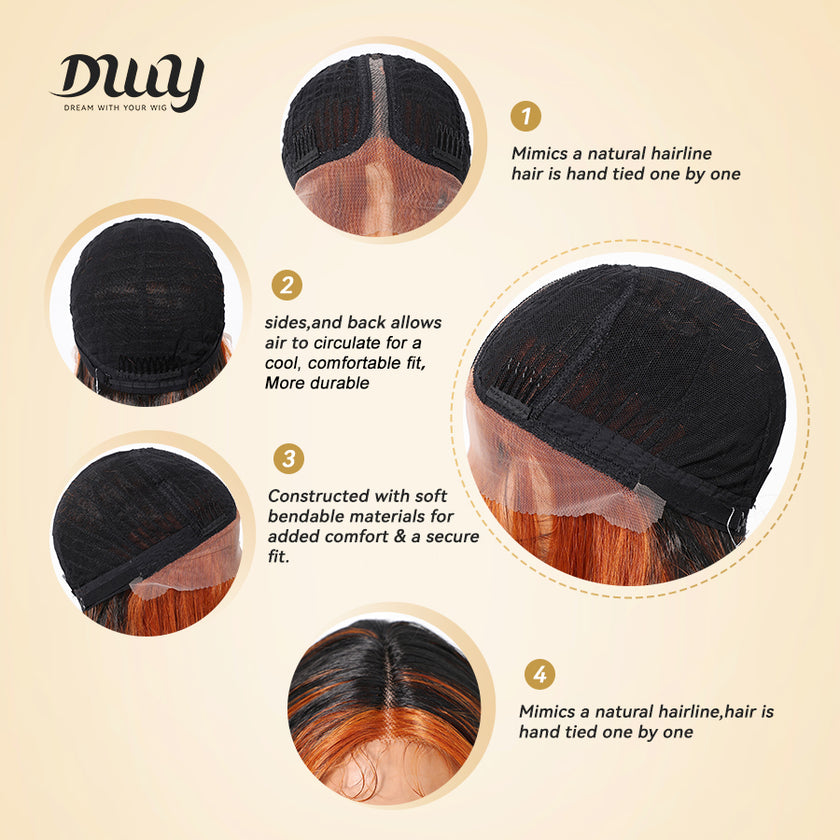 Mina C-DWY Lace Front Middle Part Long Body Wavy Orange Ombre Glueless Synthetic Wig