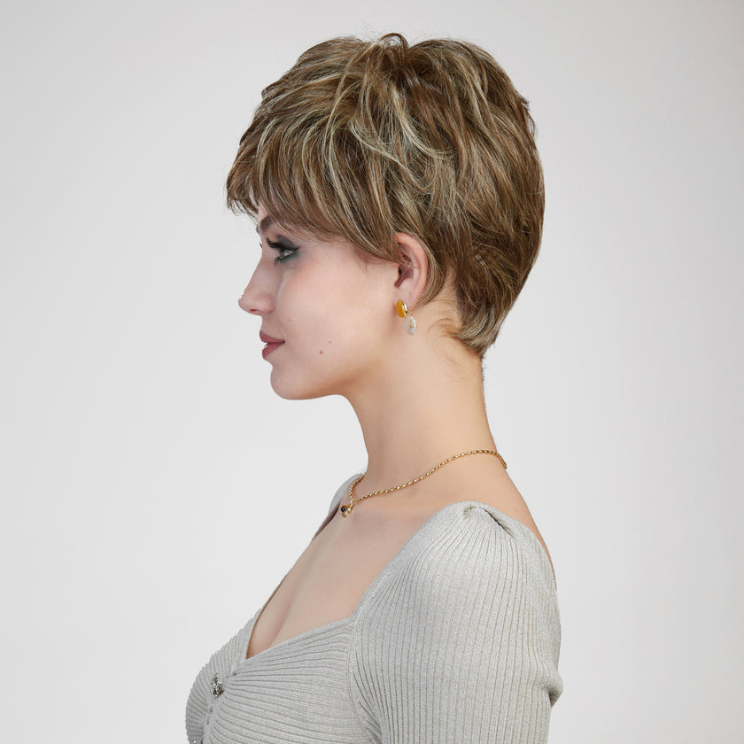 Bella-DWY Mono Lace Front Free Part Ash Brown Short Pixie Synthetic Wig