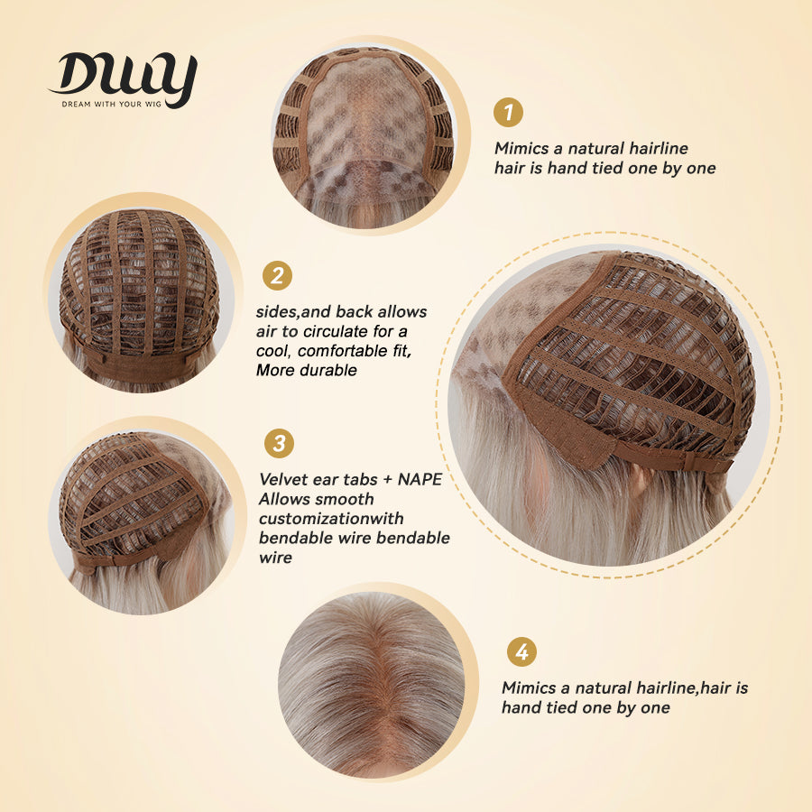 Esma-DWY Mono Lace Front Free Part Long-Length Wavy Blonde with Highlights Glueless Synthetic Wig for Women 20 Inches