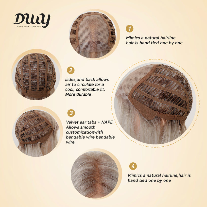 Esma-DWY Mono Lace Front Free Part Long-Length Wavy Blonde with Highlights Glueless Synthetic Wig for Women 20 Inches
