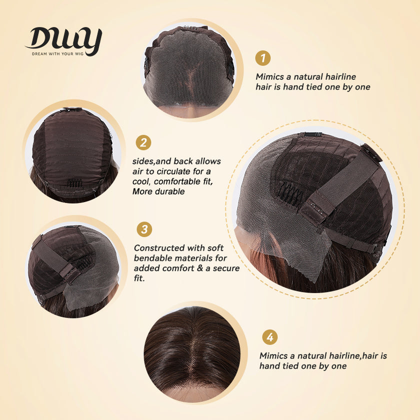Billie-DWY 13×6 Lace Front Free Part Long Straight Dark Brown Glueless Synthetic Wig