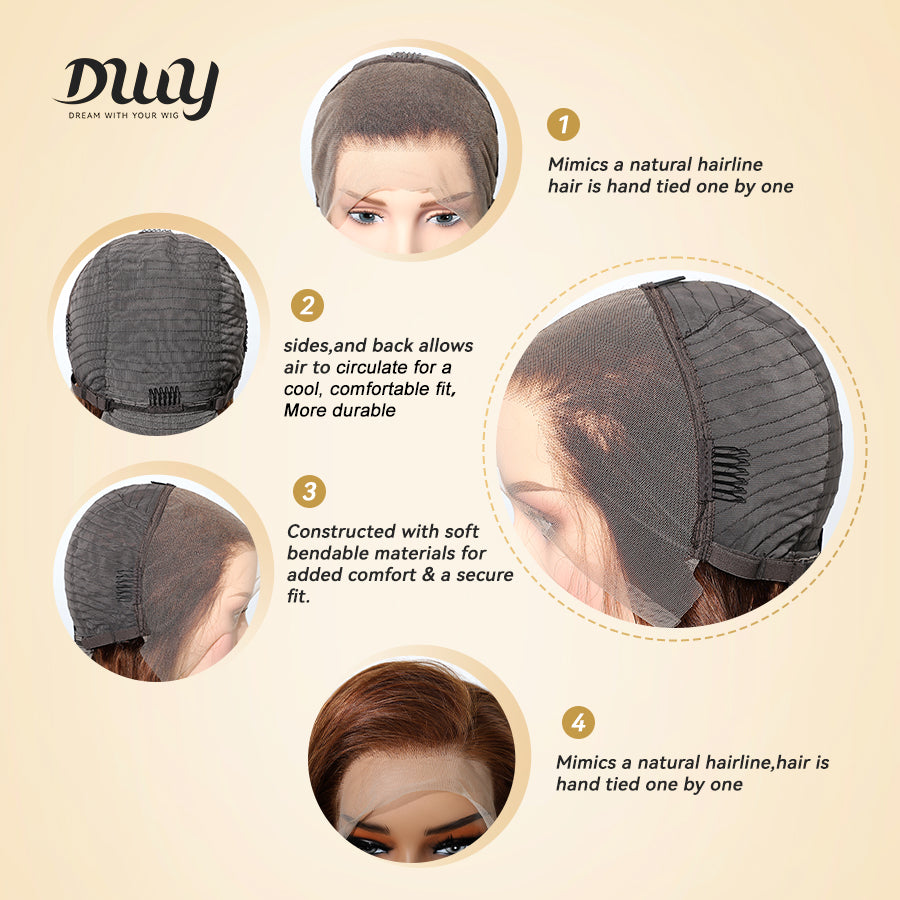 Lillie H-DWY Human Hair Pre Plucked Bob Hair 13*6 Natural Textured Hair Invisible HD Lace Frontal Wig for Women 13 nches