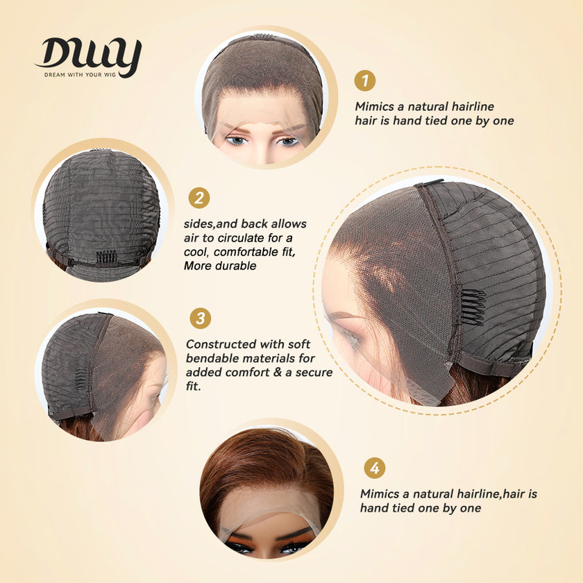 Lillie H-DWY Human Hair Pre Plucked Bob Hair 13*6 Natural Textured Hair Invisible HD Lace Frontal Wig for Women 13 nches