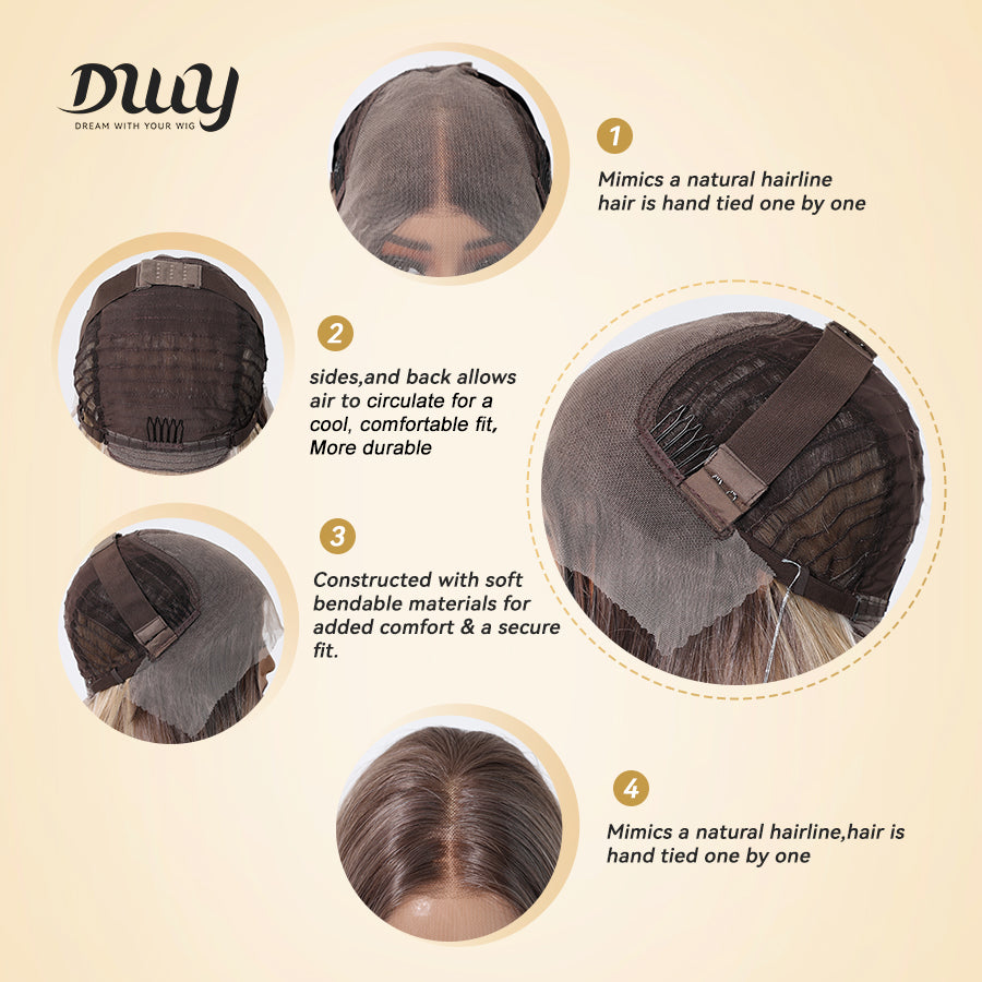 Natalie H -DWY 13x6 Lace Front Free Part Long Brown Ombre Glueless Synthetic Wig