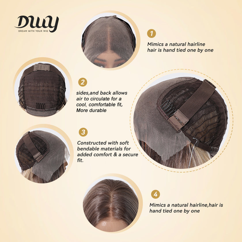 Natalie H -DWY 13x6 Lace Front Free Part Long Brown Ombre Glueless Synthetic Wig