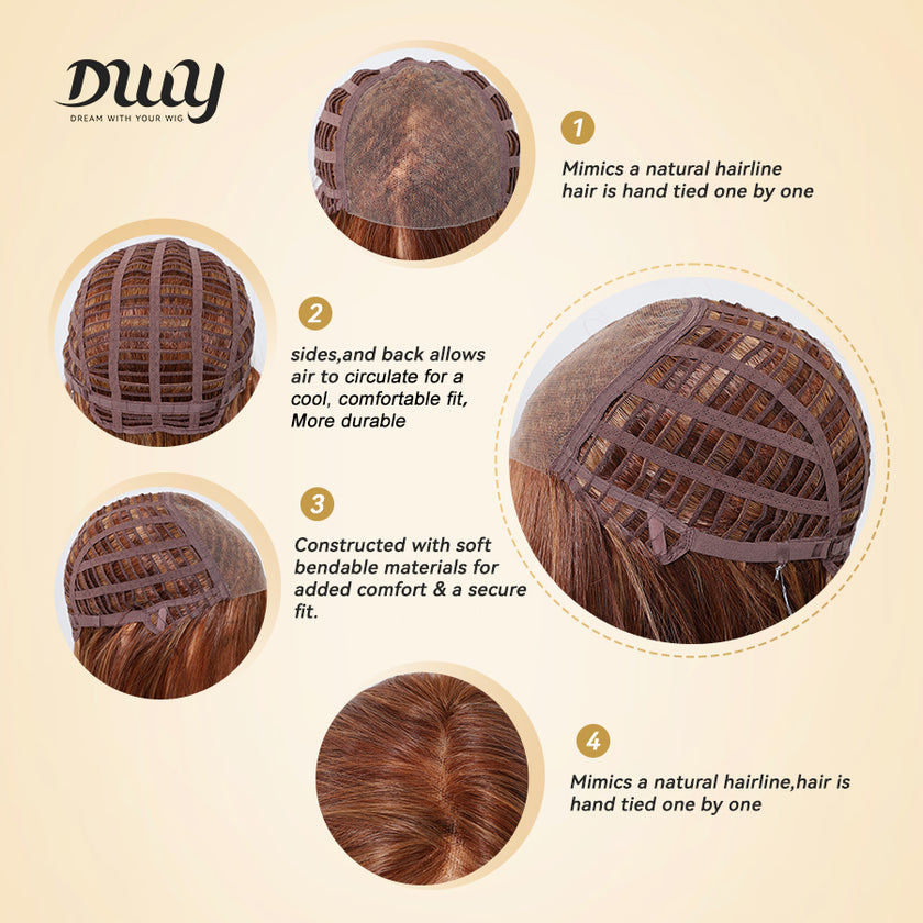 Vonny-DWY Lace Front 13×6 Free Part Mid-Length Dark Orange Synthetic Wig