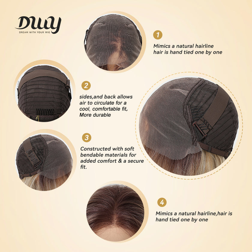 Barbara-DWY 13x4 Filter Lace Front Free Part Long-Length Wavy Blonde with Dark Roots Glueless Synthetic Wig