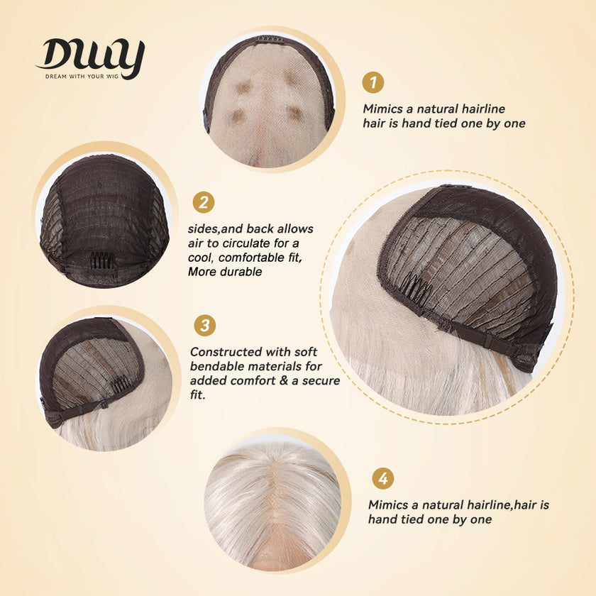 Chicago-DWY Lace Front 13×6 Free Part Arctic Blonde Highlight Natural Wavy Synthetic Wig