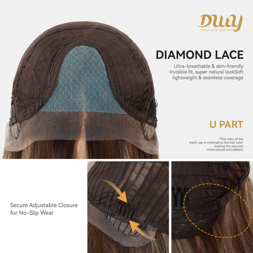 Marisol - DWY Pre-cut U part Diamond Lace Long-length Lace Milk Tea Blonde Curly Hair Glueless Synthetic Wigs for Women 26 Inch