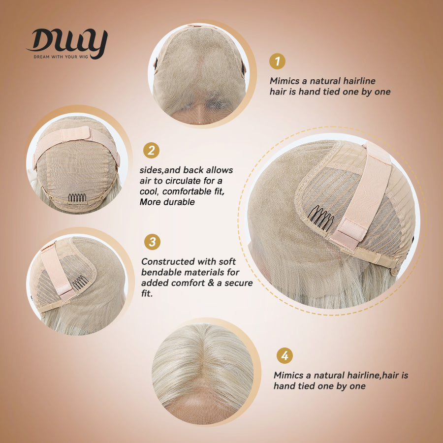 Lumi-DWY Lace Front 13×6 Platinum Blonde Wavy Free Part Synthetic Wig