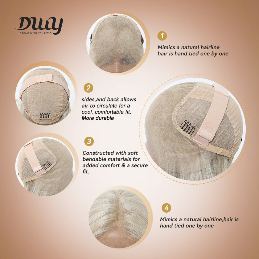 Lumi-DWY Lace Front 13×6 Platinum Blonde Wavy Free Part Synthetic Wig