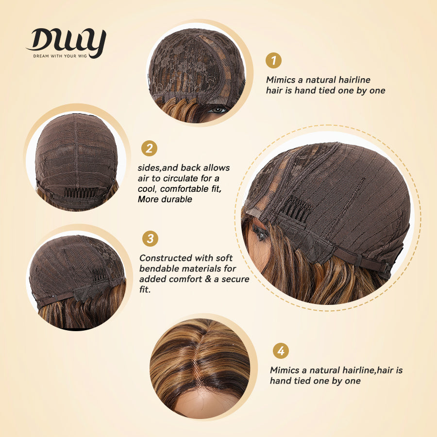 Elsie-DWY C Part Lace Front Long Ginger Brown with Golden Highlight Glueless Synthetic Wig