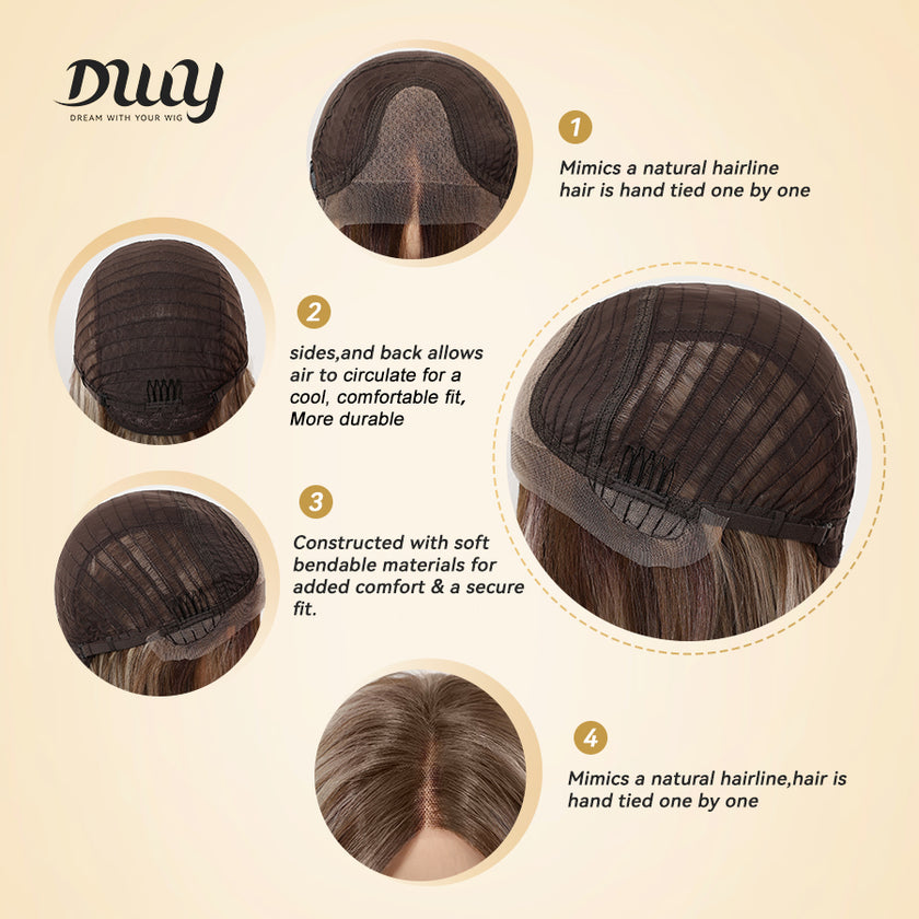 Willa- NEW! DWY Pre-cut U part Diamond Lace Long-length Lace Icy Bronde Highlighted Layer-cut Curly Hair Glueless Synthetic Wigs for Women 22 Inch