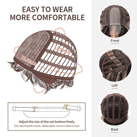 【Early Black Friday】Dwy Frontal Lace Layered Mixed Brown Natural Synthetic Wig