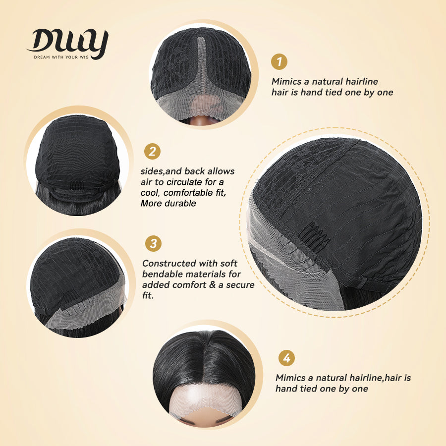 DWY 30-Inch Lace Front Wig - Silk Straight Natural Synthetic Wig with Middle Parting T-Part Design