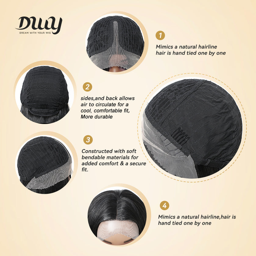DWY 30-Inch Lace Front Wig - Silk Straight Natural Synthetic Wig with Middle Parting T-Part Design