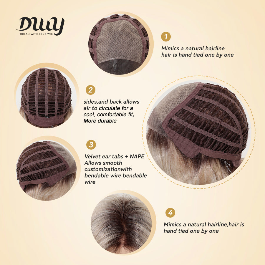 Summer-DWY Mono Lace Front Free Part Short Blonde Curly Bob Glueless Synthetic Wig for Women 10 Inches