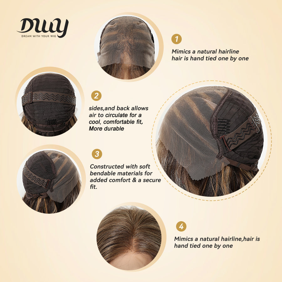 July-NEW! DWY 13×6 Free Part Lace Front Long-Length Curly Ombre Brown with Highlights Glueless Synthetic Wig