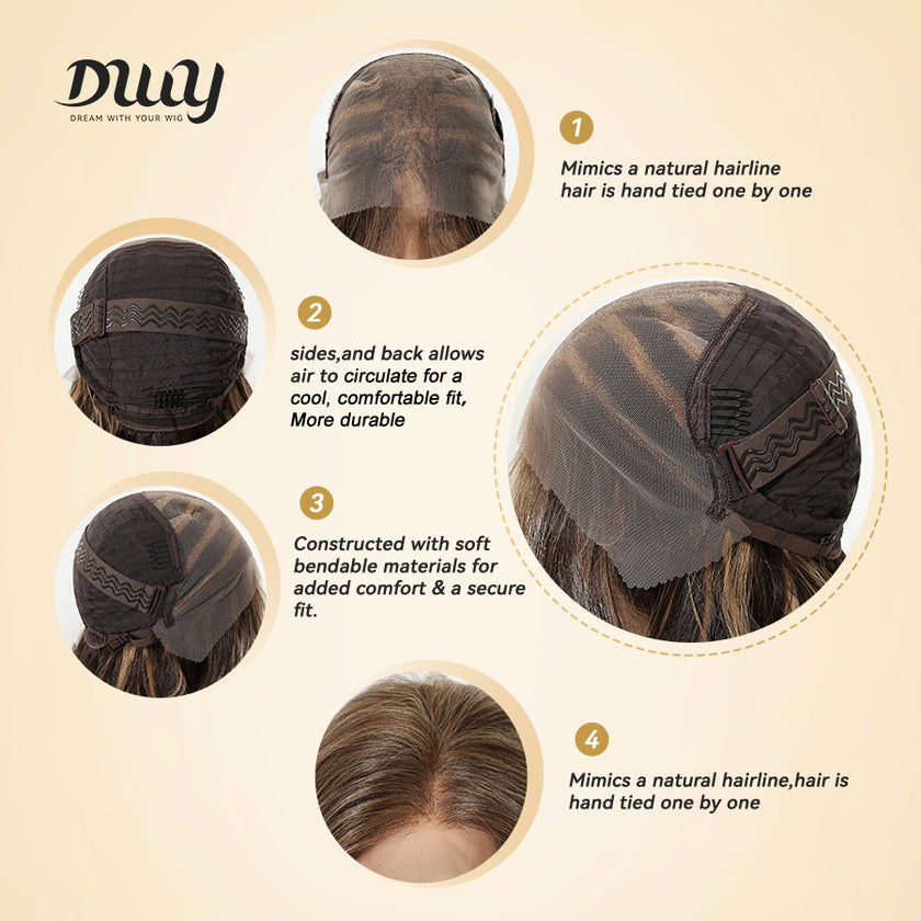 July-NEW! DWY 13×6 Free Part Lace Front Long-Length Curly Ombre Brown with Highlights Glueless Synthetic Wig