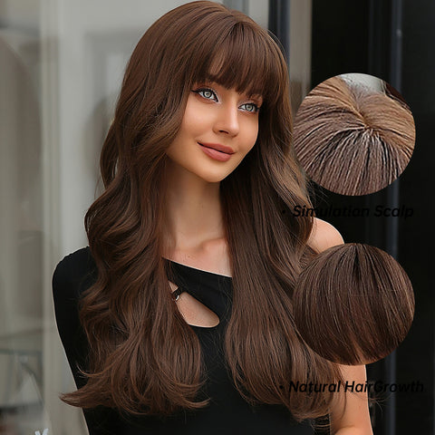 26 inch Long curly brown wigs with bangs wigs for women for daily life WL1071-1