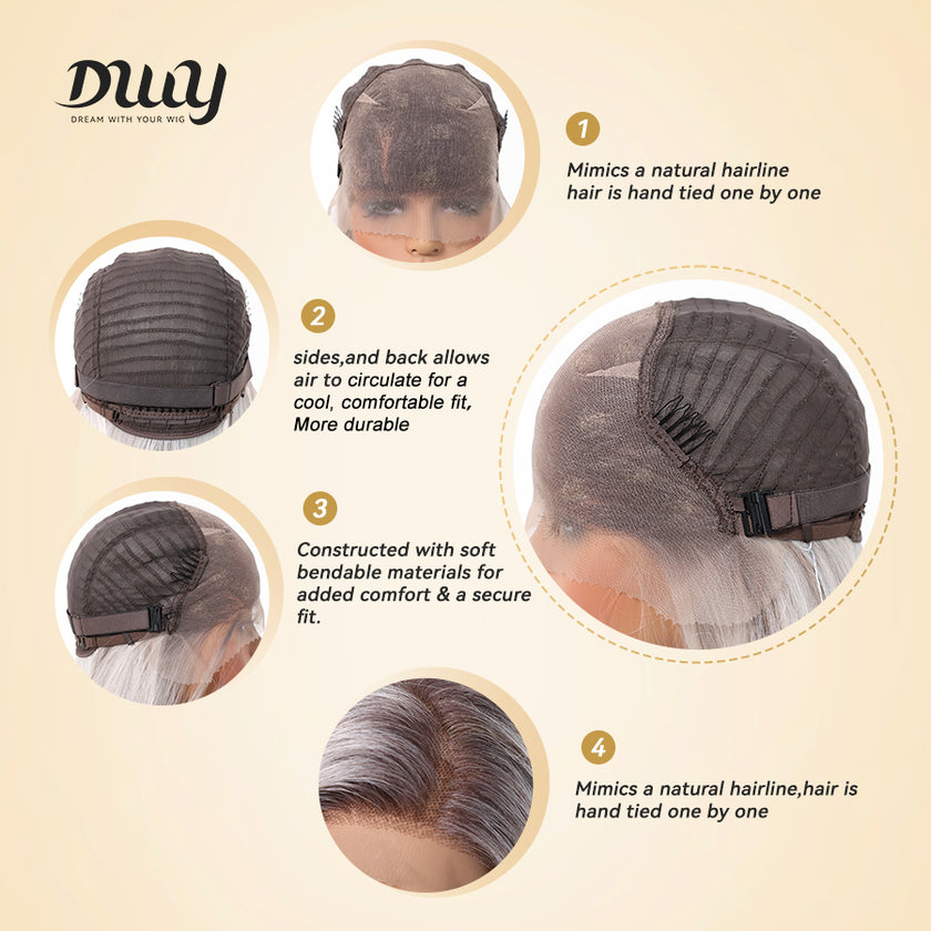 Misty-DWY Lace Front 13×6 Balayage Dark Brown Blonde Natural Wavy Free Part Synthetic Wig