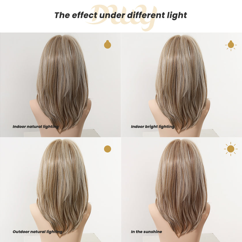 Thea-DWY NEW Step Go Lace Free Part Mid-Length Layered Mixed Blonde Highlighted Glueless Wig