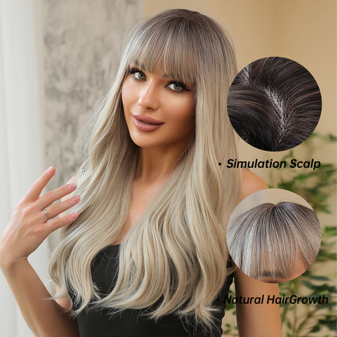 26 Inch Gray Long Straight Hair With Bangs for Women WL1021-1