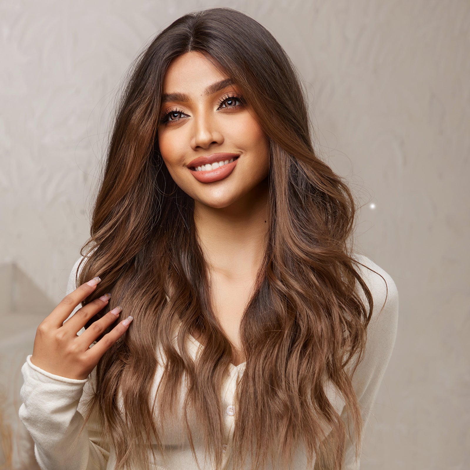 DWY Lace front 24 Inch ombre flax brown long curly wig for women DWY-BL66010-2