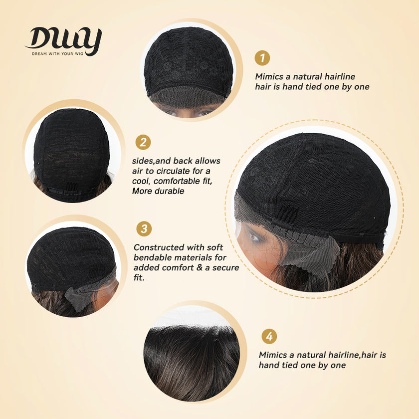 Juniper-DWY Filter Lace Front Curved Part Mid-Length Wavy Brown Dyed Black Glueless Synthetic Wig