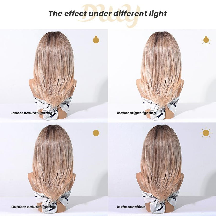 Siena-DWY 13×6 Filter Lace Free Parting Shoulder Length Light Pink Glueless Synthetic Wig