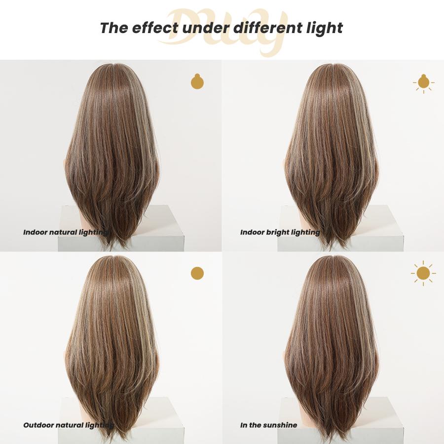 Serein -DWY NEW Step Go Lace Free Part Long-Length Layered Caramel Brown Balayage Glueless Mixed Japanese Fiber Wig for Women 22 Inches