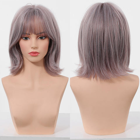 【New in】Yara-DWY 12-Inch Short Wavy Pink Blonde Glueless Synthetic Wig - Bob Style with Large Scalp
