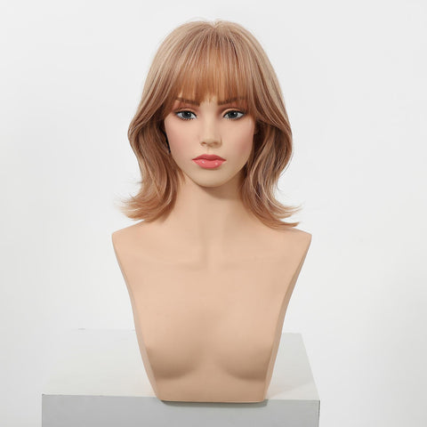 【New in】Yara-DWY 12-Inch Short Wavy Pink Blonde Glueless Synthetic Wig - Bob Style with Large Scalp