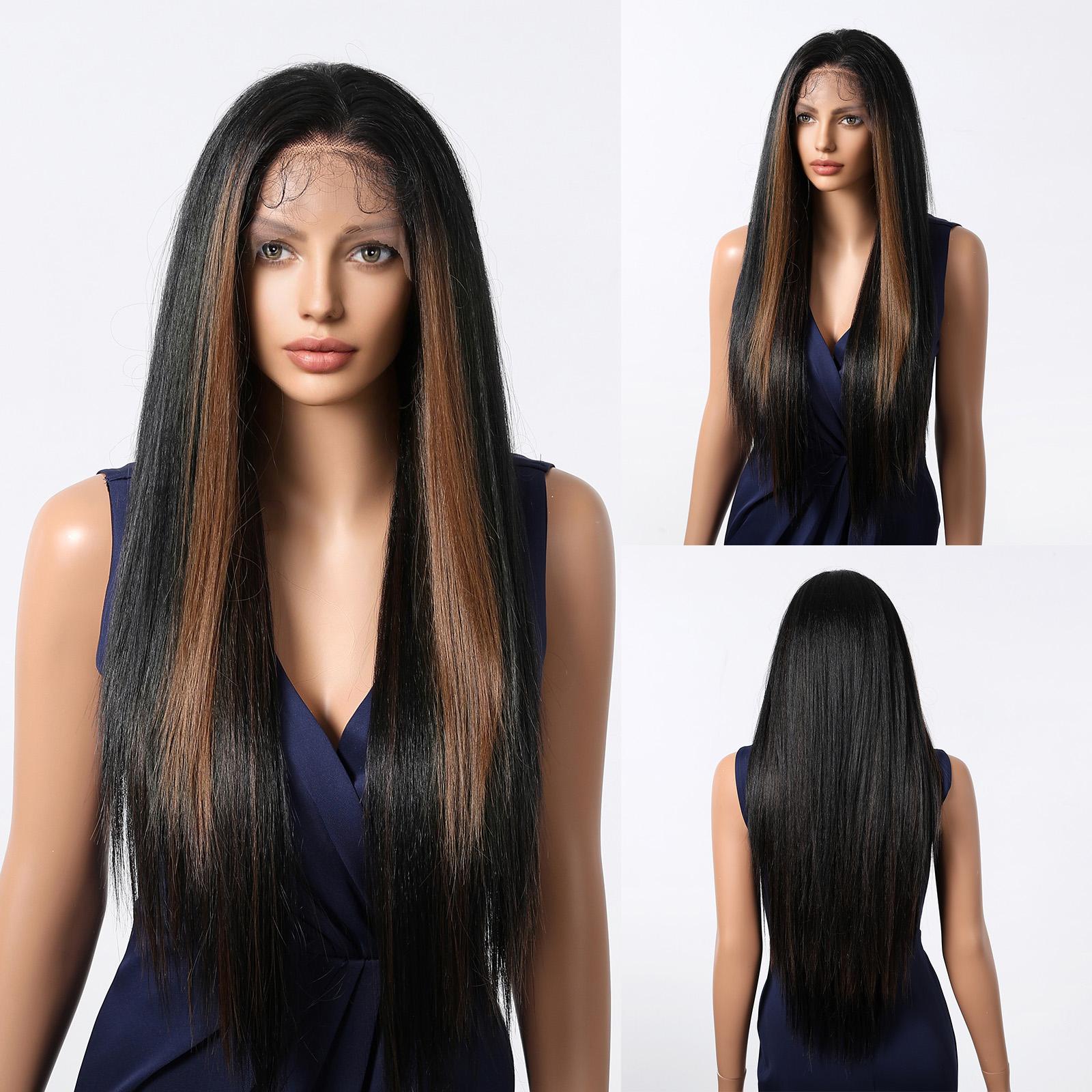 [CLEARANCE SALE] Jess C- DWY 13×6 Lace Front Free Part Long-Length Straight Layer-cut Blonde Highlighted Glueless Synthetic Wig for Women 30 Inches