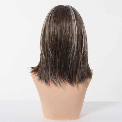 Elysia-DWY 16-Inch Brown Layered Wig with Highlights and Air Bangs - Glueless Synthetic for Women