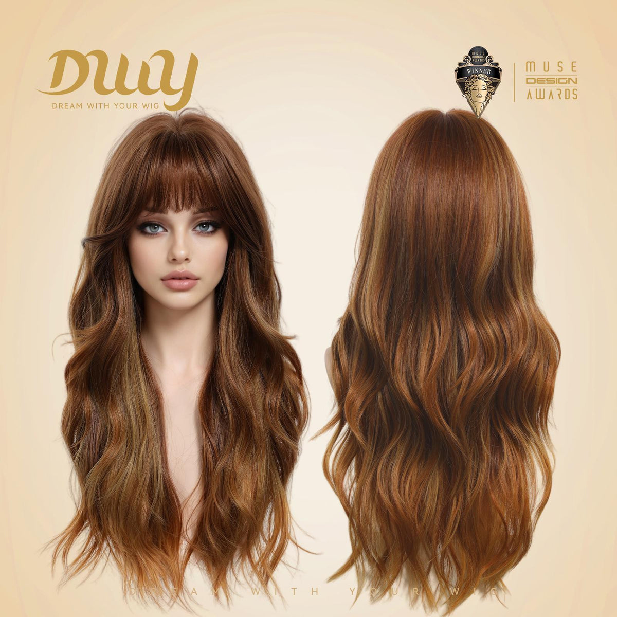 Sherry- NEW CRAFT! [GEN4 cashmere Bionic Silky Top] 【Small Cap】24 Inch Long Warm Cinnamon Brown Synthetic Wig with Bangs for Women High Quality soft texture Easy Wear Comfortable Fit