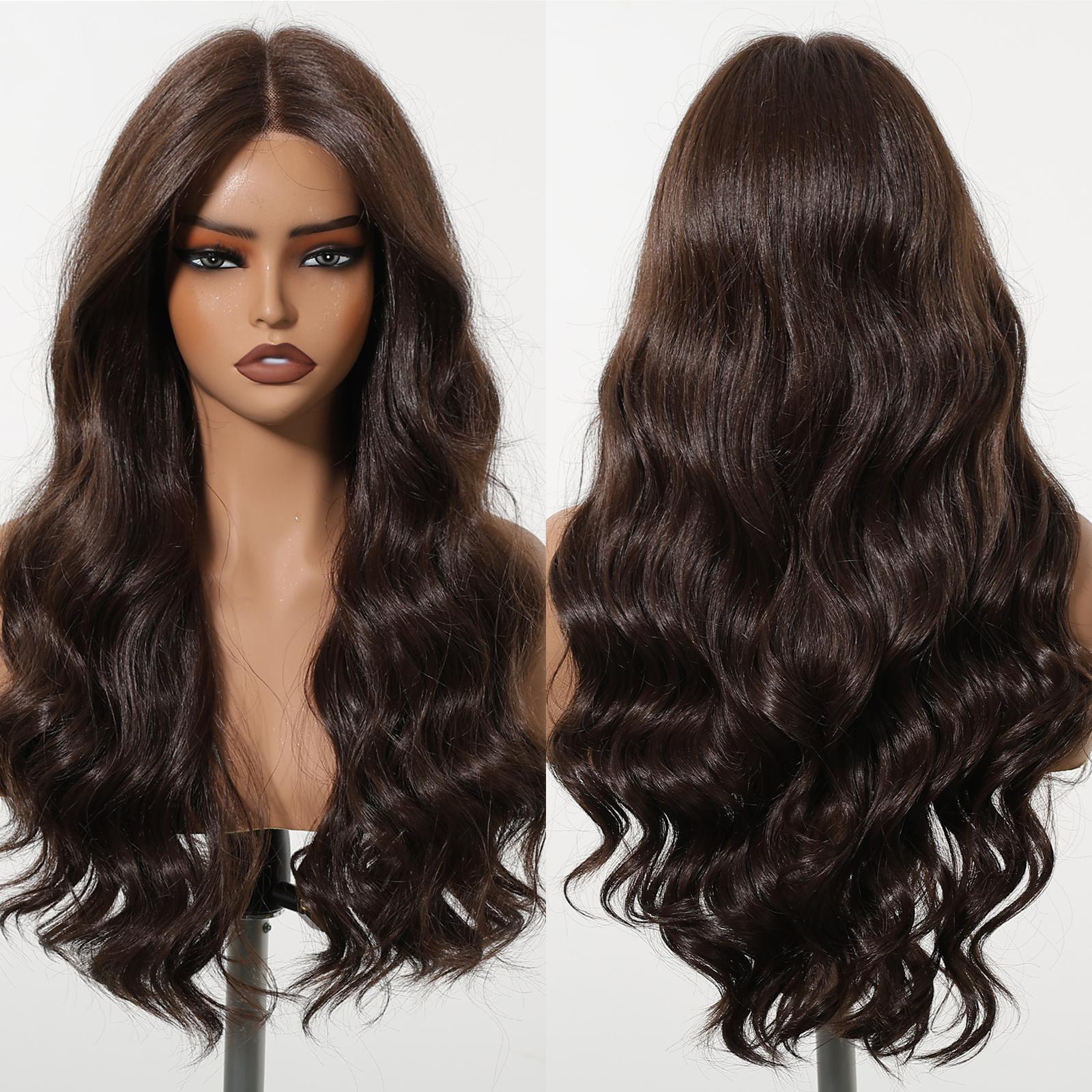 Claire NEW! DWY Pre cut U part Diamond Lace Long length Dark Brown Retro Water Waves Hair Glueless Synthetic Wigs for Women 24 Inches