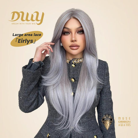 Eirlys-DWY 13×6 Lace Front Free Part Long-Length Natural Wavy Purple Gray