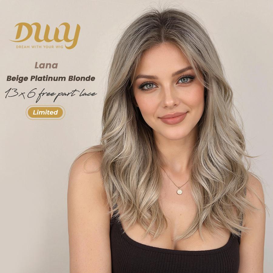 [LIMITED SALE] Lana- DWY 13×6 Lace Front Free Part Mid-Length Body Wave Lob Shadow Root Bronde Glueless Synthetic Wig for Women 18 Inches Large Area Lace Wig