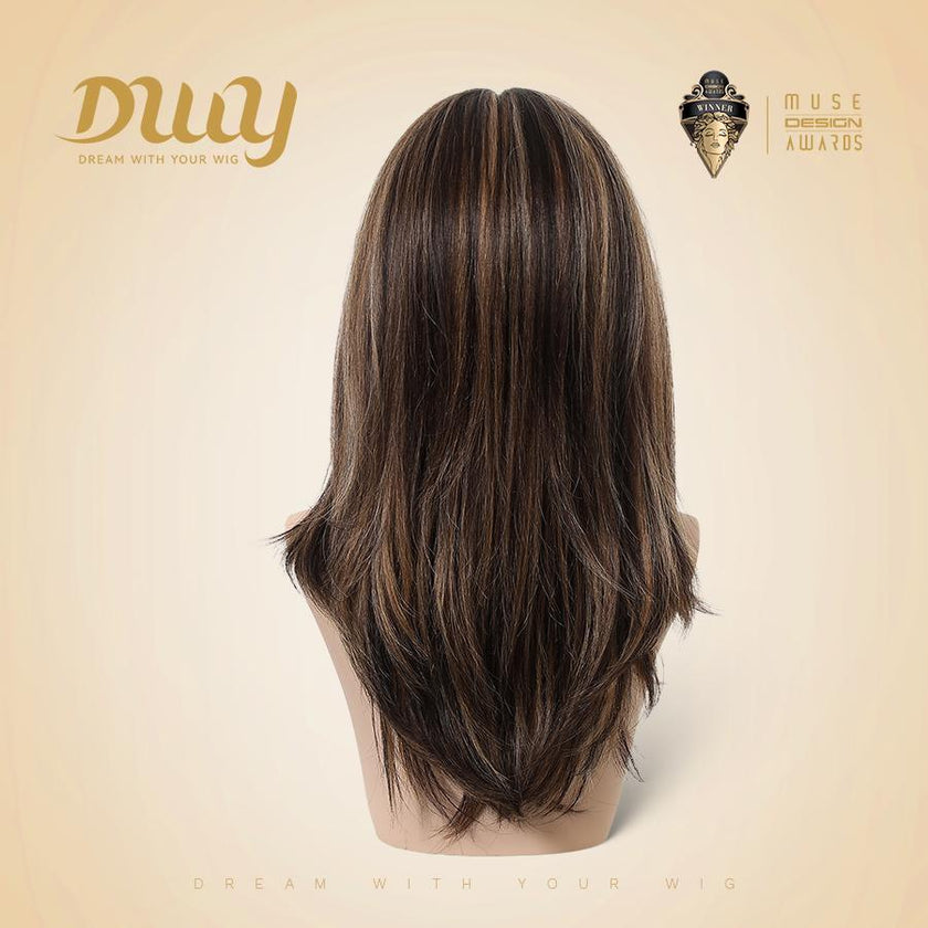 Loreen -DWY NEW Step Go Lace Free Part Long-Length Layered Brown Balayage Glueless Mixed Japanese Fiber Wig for Women 22 Inches