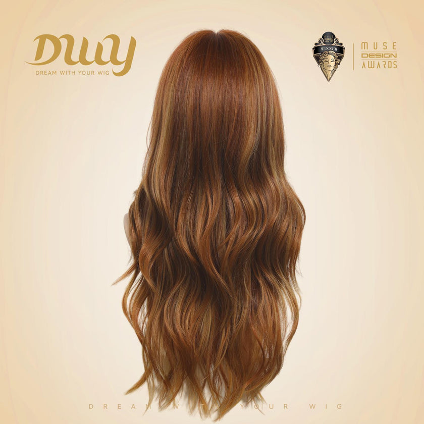 Sherry- NEW CRAFT! [GEN4 cashmere Bionic Silky Top] 【Small Cap】24 Inch Long Warm Cinnamon Brown Synthetic Wig with Bangs for Women High Quality soft texture Easy Wear Comfortable Fit