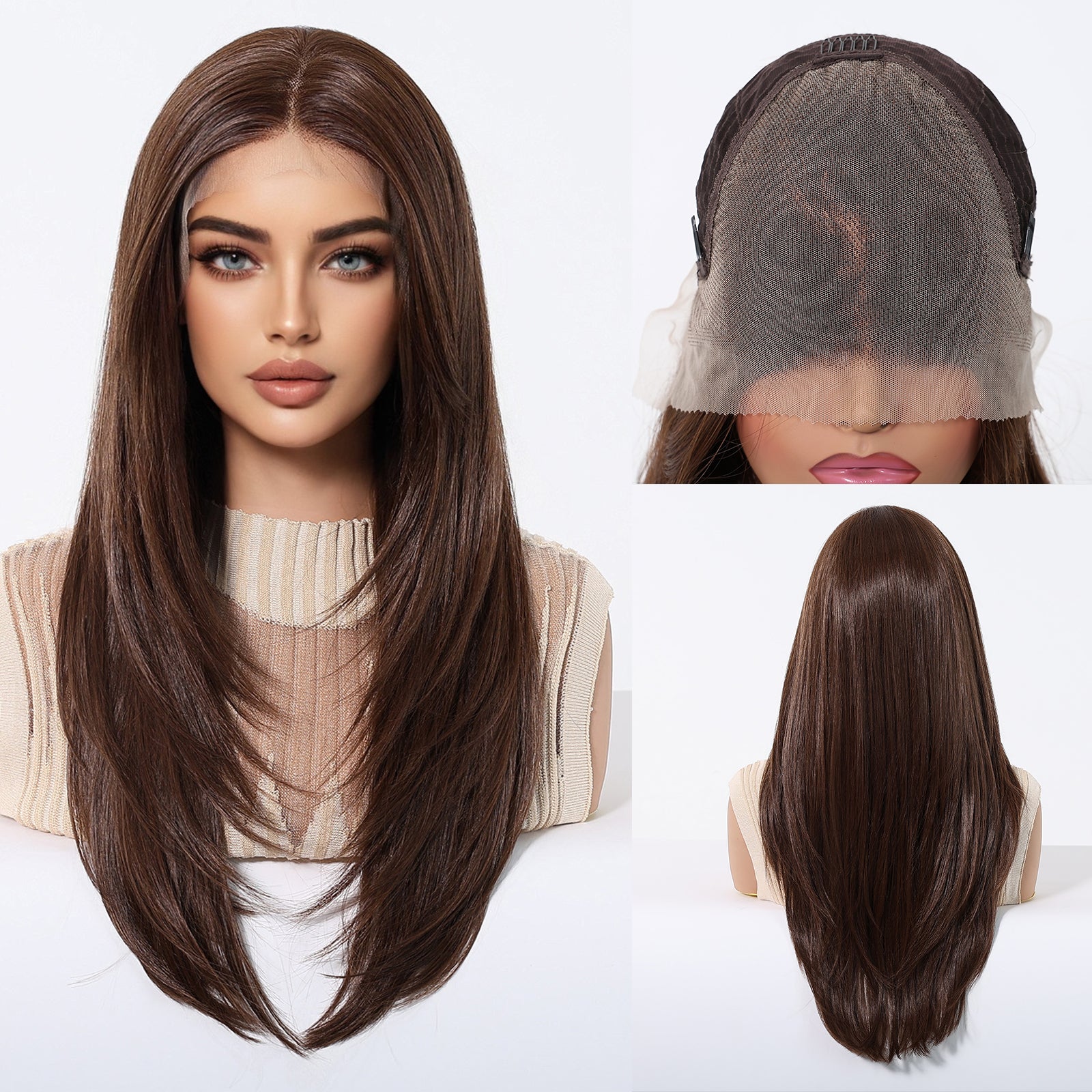 (Us Only)DWY 13*6 Free Part 24 Inch Long Straight Natural Brown Wig