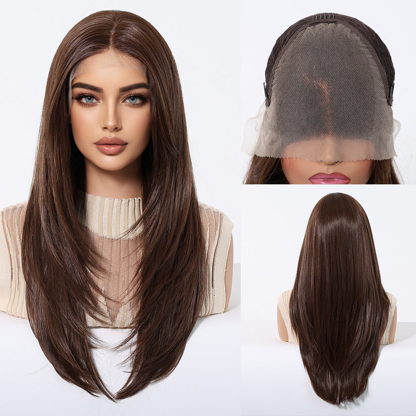 (Us Only)DWY 13*6 Free Part 24 Inch Long Straight Natural Brown Wig