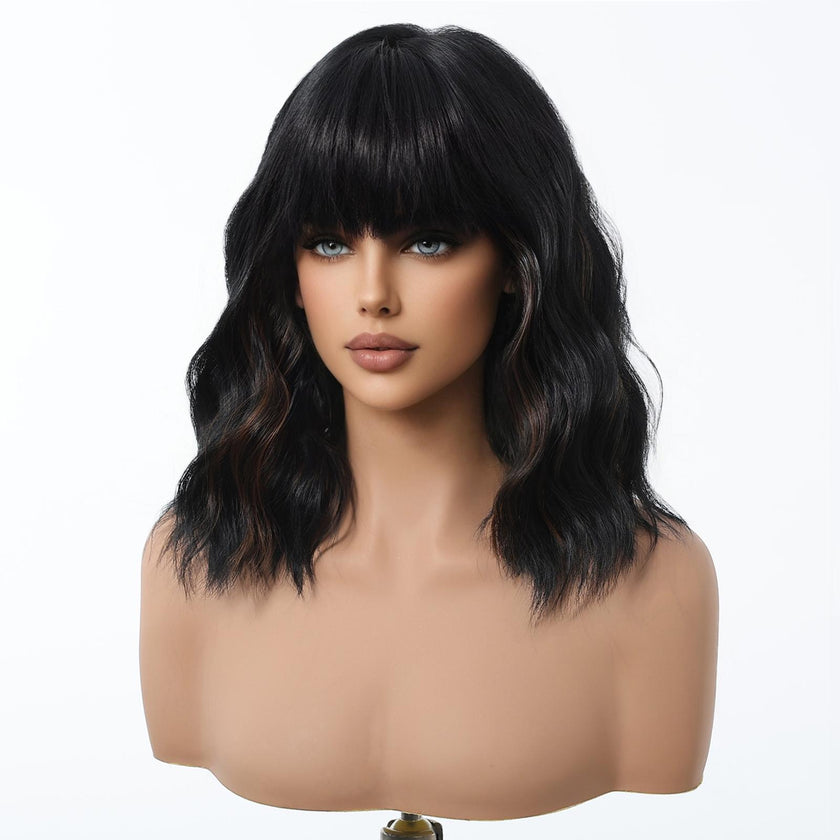 Aine-DWY Short-length Water Wave Glueless Synthetic Wig for Women 14 Inches