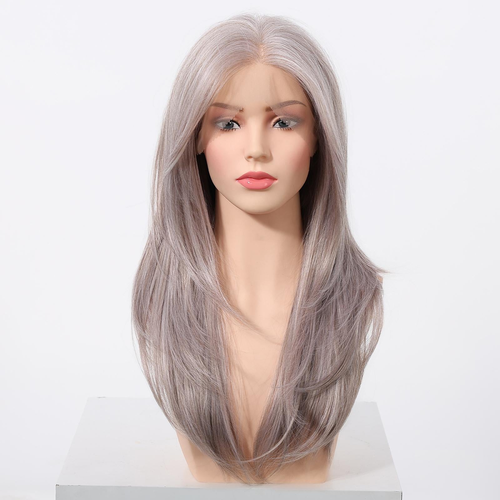 Amaris C-New! DWY 13×4 Lace Front Free Part Long-Length Straight Brown with Blonde Highlights Beautiful Layer Glueless Synthetic Wig for Women 24 Inches