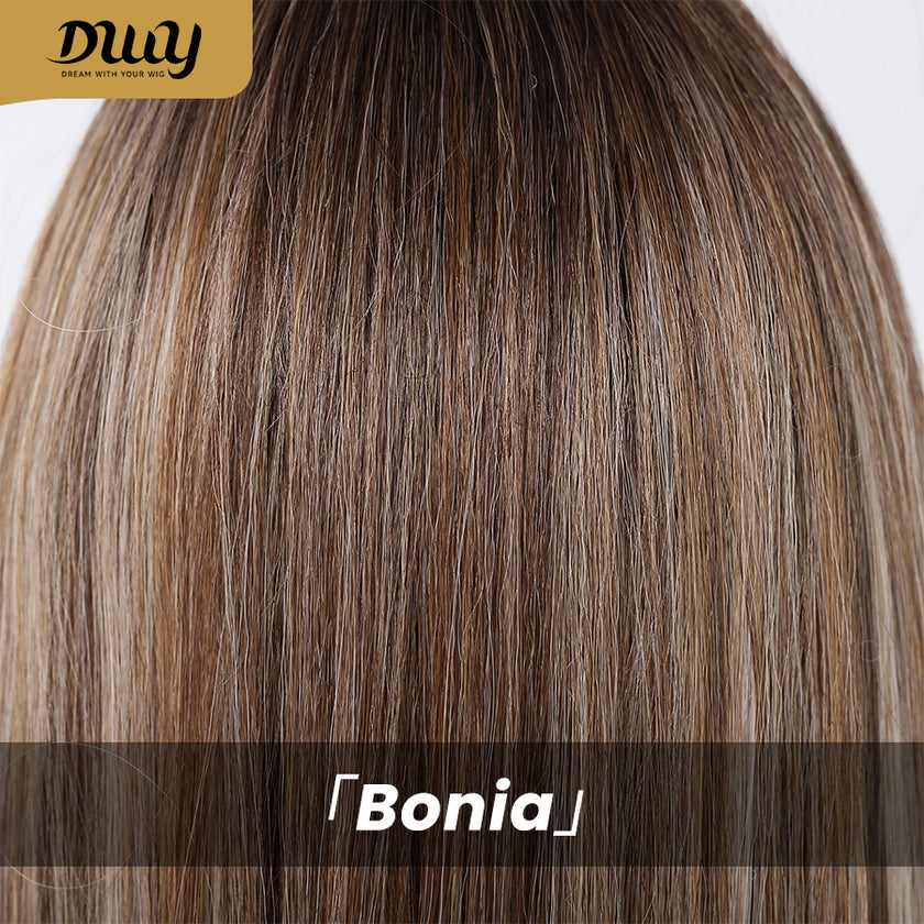Bonia-DWY Long Curly MiraScalp Ombre Blonde With Bangs Dark Roots Glueless Synthetic Wig