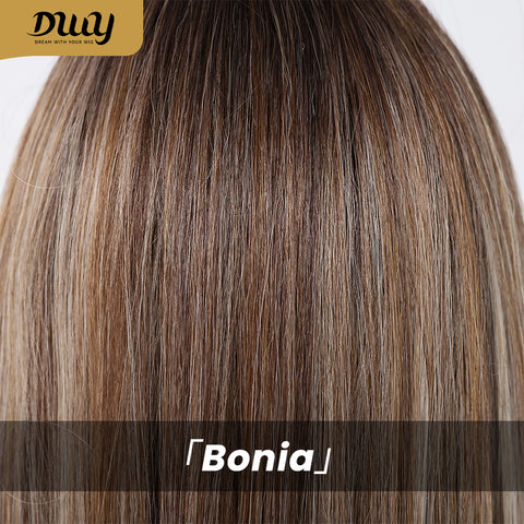 Bonia-DWY Long Curly Ombre Blonde With Bangs Dark Roots Glueless Synthetic Wig