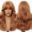 Rina-DWY Machine Made Mid-length Wavy Hairstyle Auburn with Blunt Bangs Glueless Synthetic Wig for Women 18 Inches